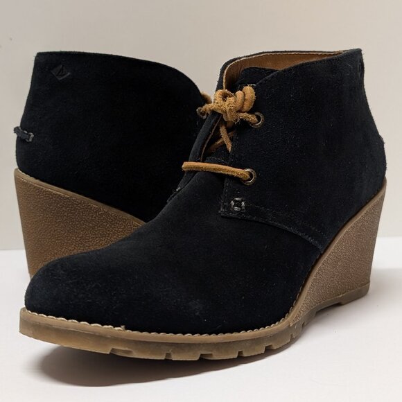 Sperry Top-Sider Stella Prow Suede Ankle Booties in Black & Tan - Size 8M - Picture 4 of 16